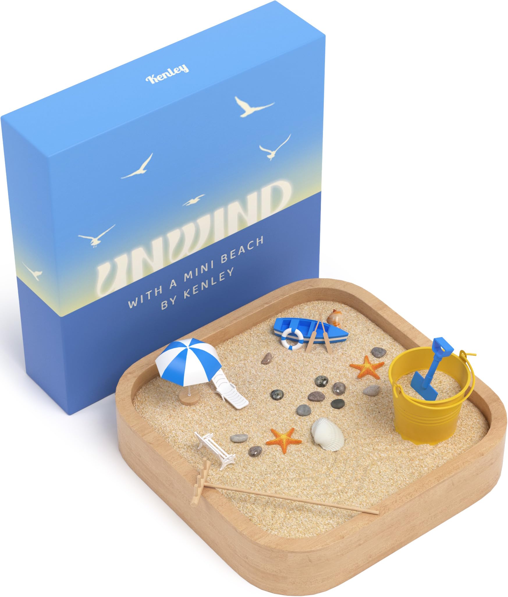Photo 1 of Mini Zen Garden - Beach Sandbox for Desk - Sand Tray Therapy Kit - Miniature Zen Garden Gift Set with Natural Sand, Rakes, Rocks and Accessories