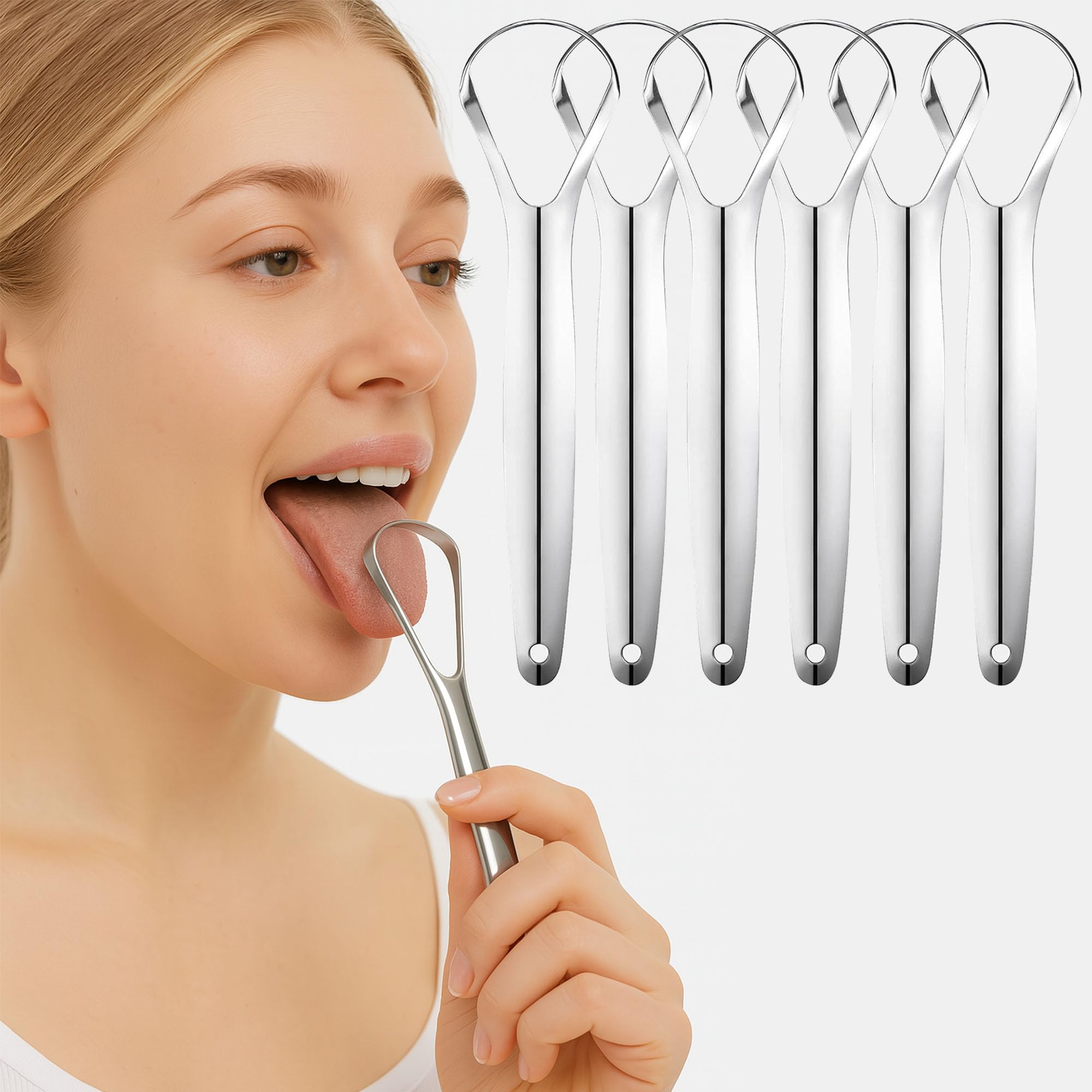 Photo 1 of 6-Pack Tongue Scraper, Stainless Steel Tongue Cleaner for Both Adults and Kids, Professional Reduce Bad Breath Metal Tongue Scrapers