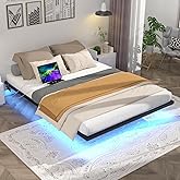 Aelawe Floating Bed Frame Queen Size with LED Lights and Charging Station, Metal Platform Bed, Easy Assembly No Box Spring Needed