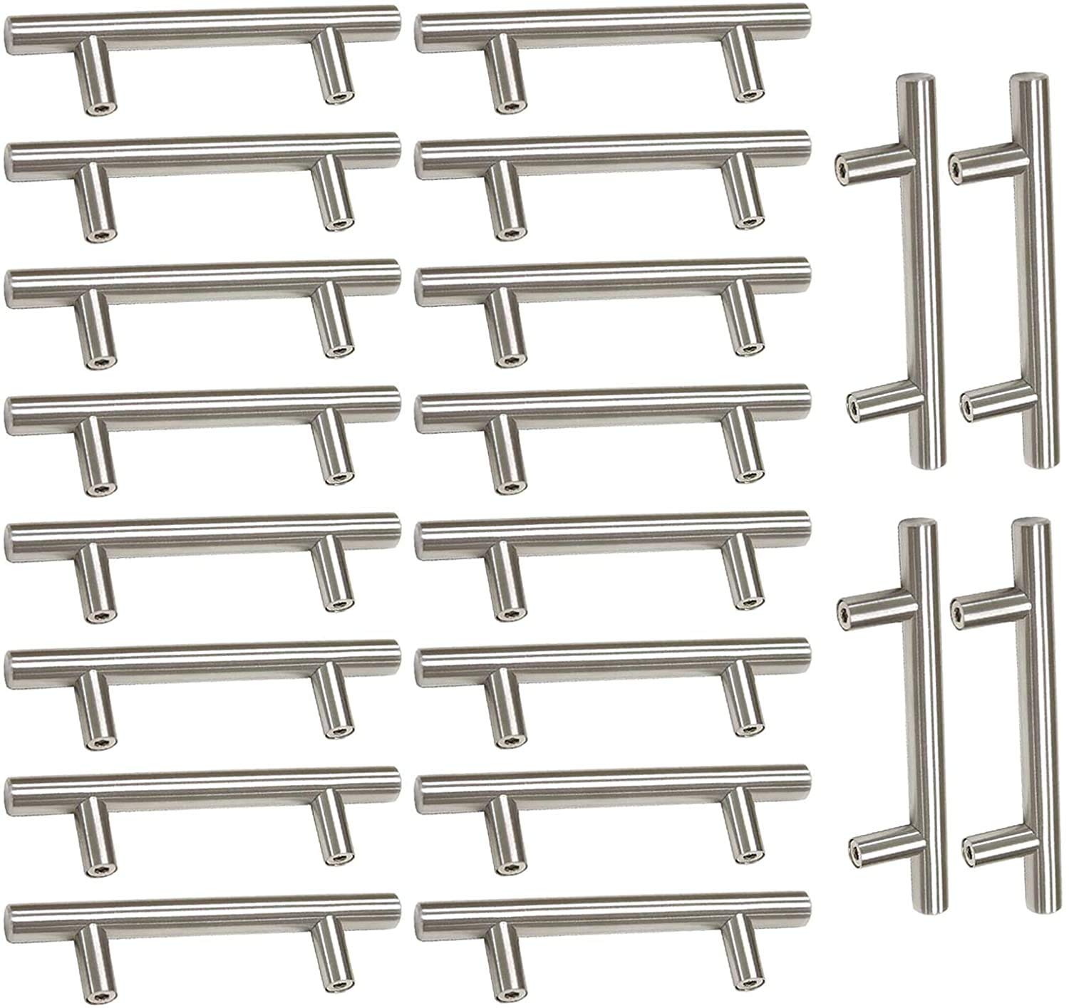 MARGUERASW 20 x Brushed Steel Kitchen Cabinet Handles T-Bar Bar Kitchen Door Handles Stainless Steel, Diameter 12 mm (Hole Centres: 96 mm)