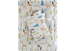 Sleep Philosophy True North Cozy Flannel Warm 100% Cotton Sheet - Novelty Print Animals Stars Cute Ultra Soft Cold Weather Bedding Set, Full, Multi Forest Animals 4 Piece