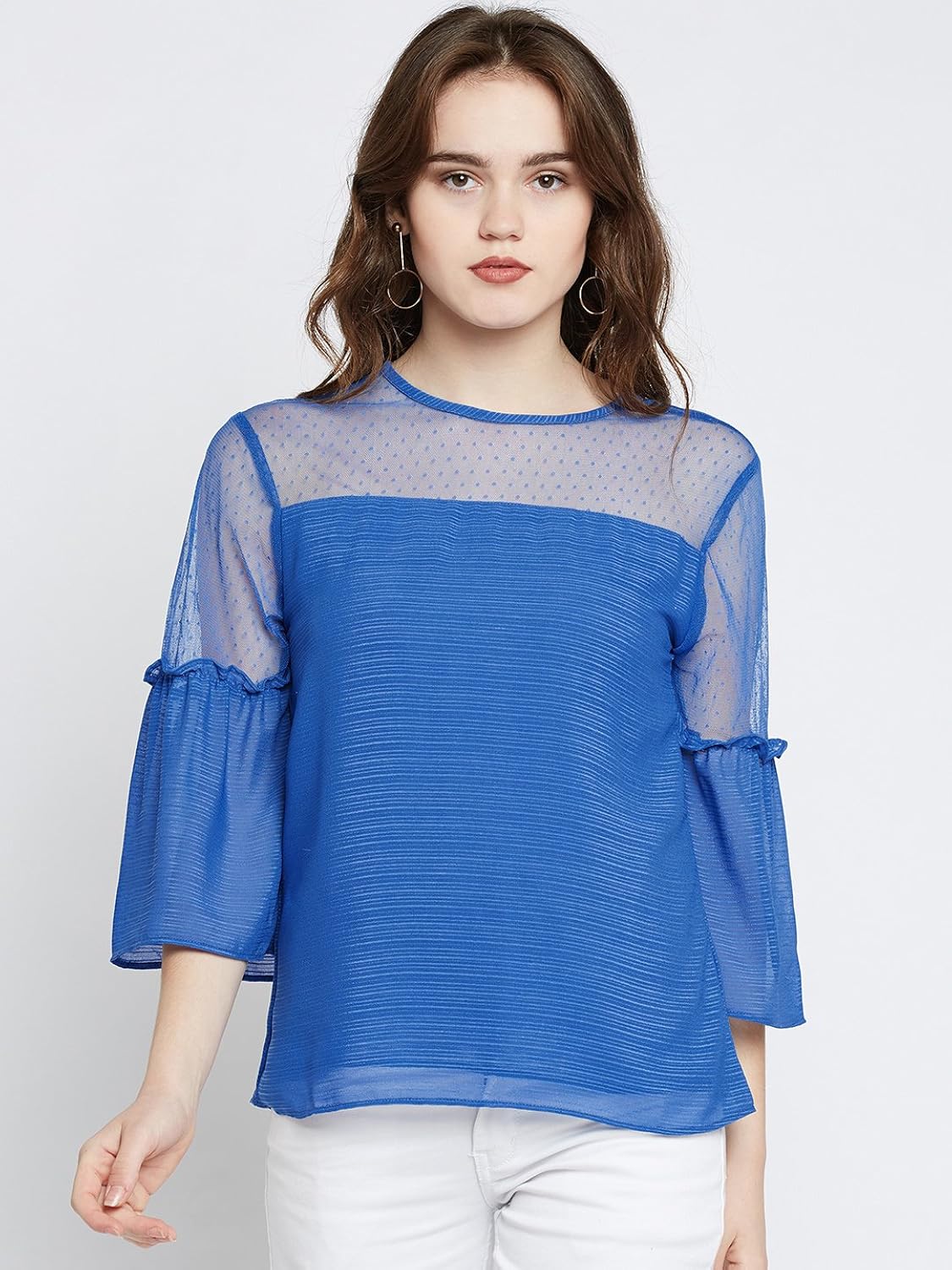 marie claire women blue solid top (mc848a-s)
