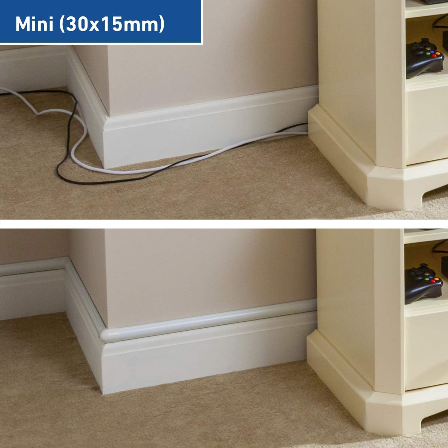 D-Line 30x15mm Cable Trunking 4m Multipack, Half Round Profile, Self-Adhesive Wire Cover, Paintable Cable Management - Image 5