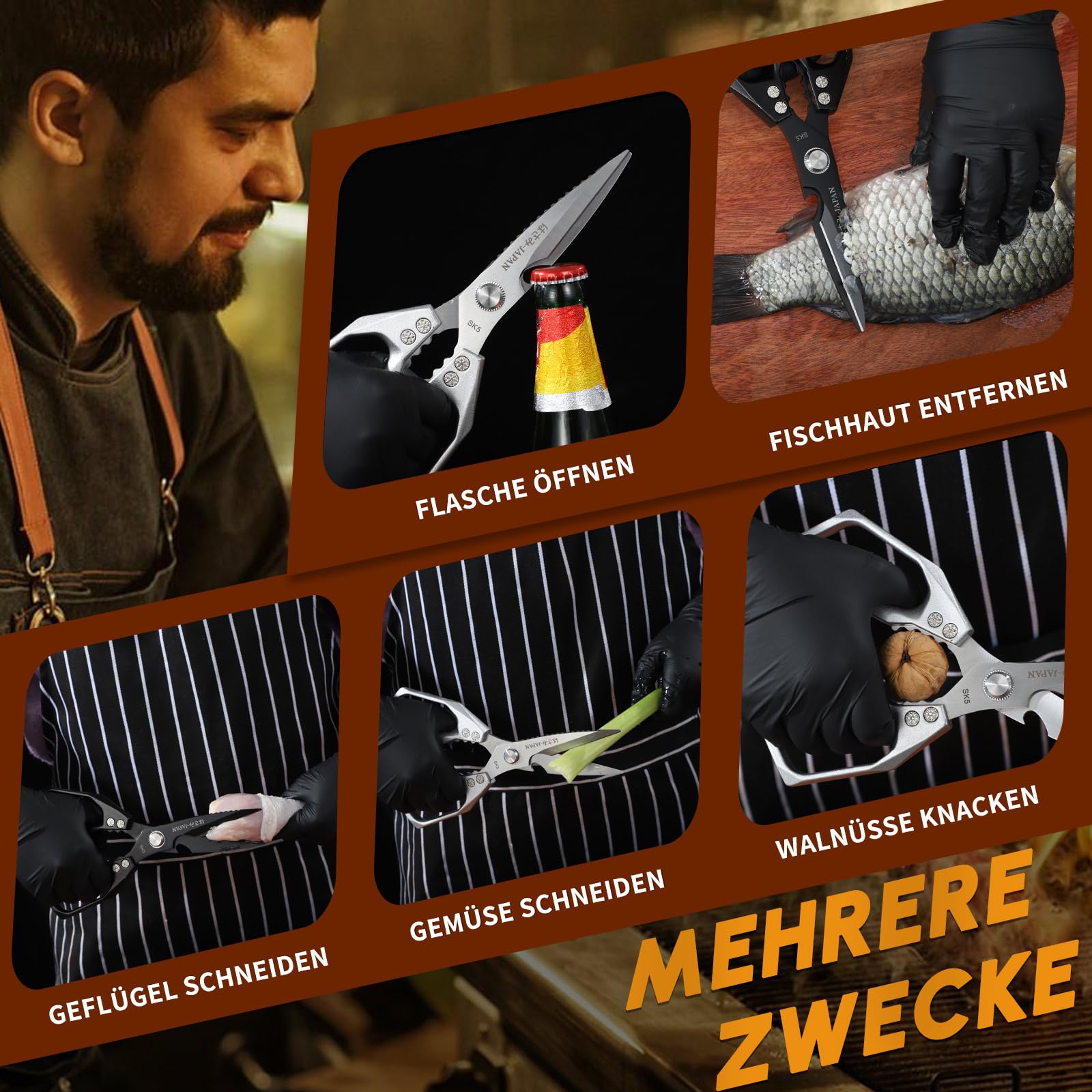 Dream Reach Küchenschere Set,Hochleistungs Geflügelschere, Scharf Küchenschere für Fleisch,Hühnerknochen und Pute Geschenke für Mama 5