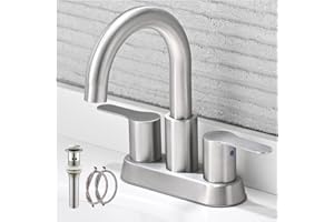 Brushed Nickel Bathroom Faucet, Two Handle Stainless Steel Bathroom Sink Faucet for 2 or 3 Hole, 4 inch Faucet Bathroom Sink 