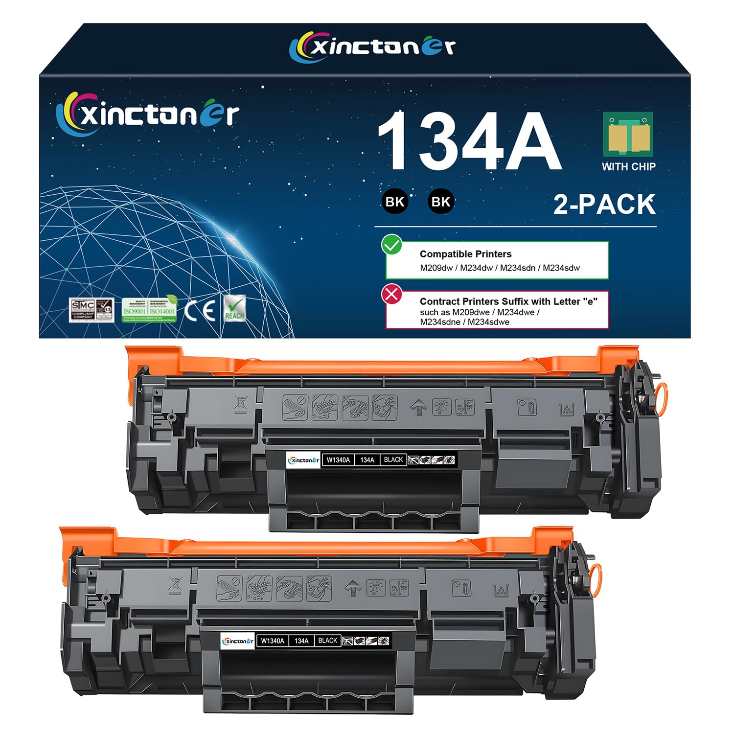 Photo 1 of 134A Black Toner Cartridge (with Chip) Replacement for HP 134A W1340A 134X W1340X Toner Cartridges Compatible with Laser Jet M209dw MFP M234dw M234sdn M234sdw Printer (2 Pack)