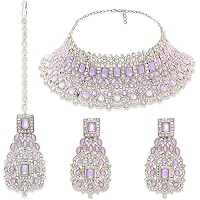 Aheli Elegant Wedding Party Jewelry Set - Faux White Stones Necklace With Maang Tikka, Indian Ethnic Fashion For Women - View #5