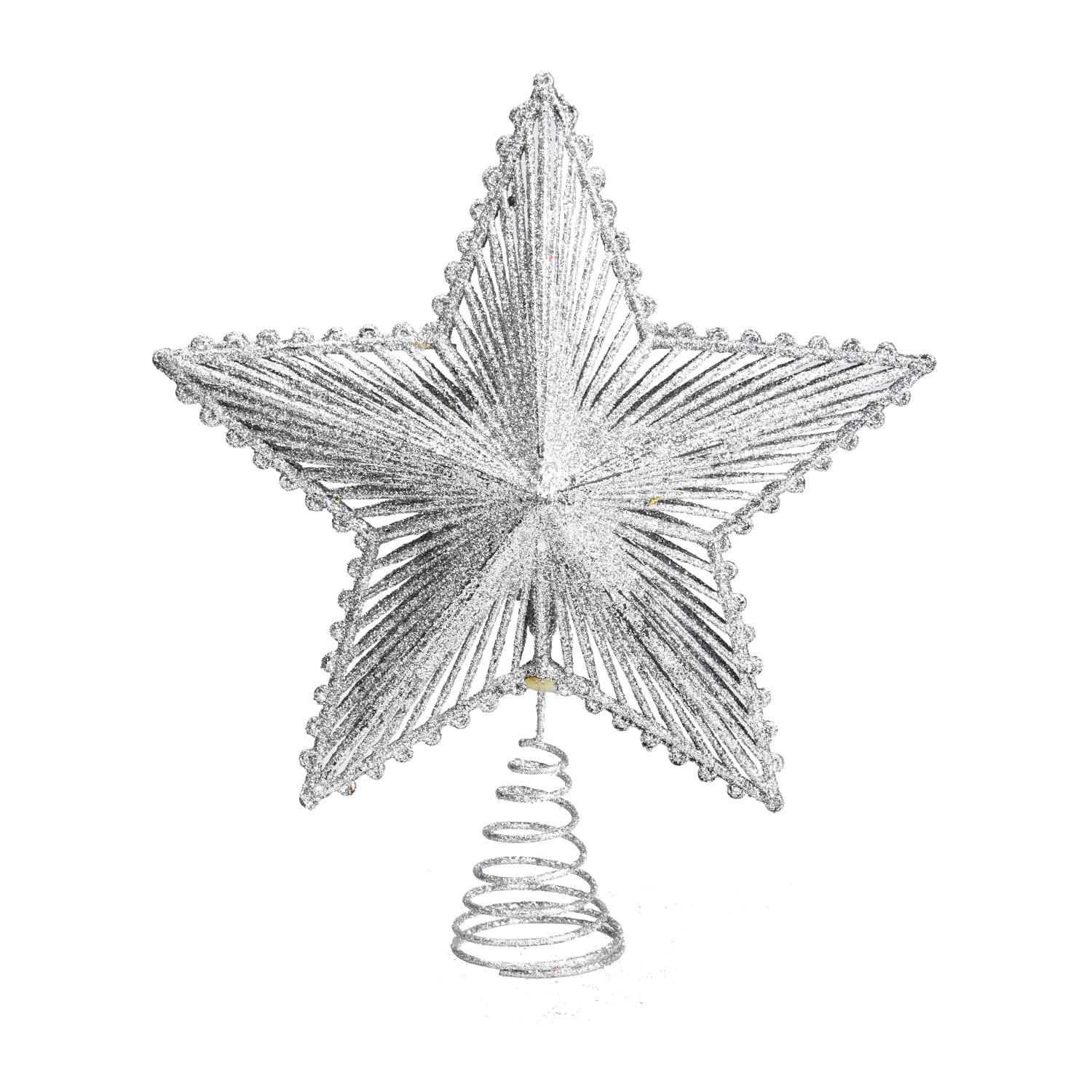 Lezevn Silver Christmas Tree Topper Glittered Star Christmas Tree Topper Plastic Hollow Xmas Tree Topper for Christmas Home Decoration (Silver)