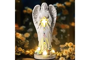 JJALIGHTS Solar Angels for Cemetery 8.2" Resin Praying Angel Figurines Featuring Cross Light Waterproof Angel Decor Garden Decor Statues for Yard Patio Porch Decoration Gift for Mom Grandma