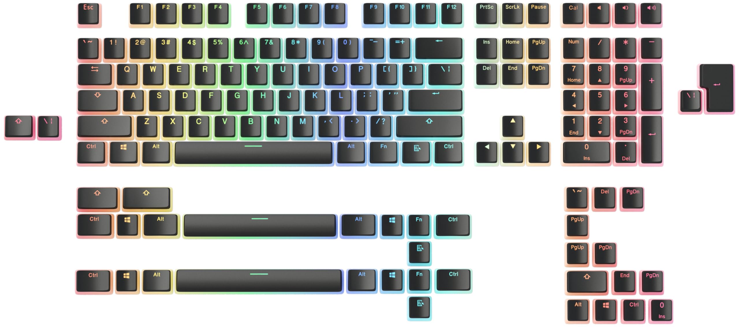 GLORIOUS Gaming 145x Aura Keycaps V2 - PBT Pudding Keycaps, RGB Friendly with Transparent Fonts & Sides, PBT Material for Durability & Deep Acoustics - American QWERTY Layout - Black