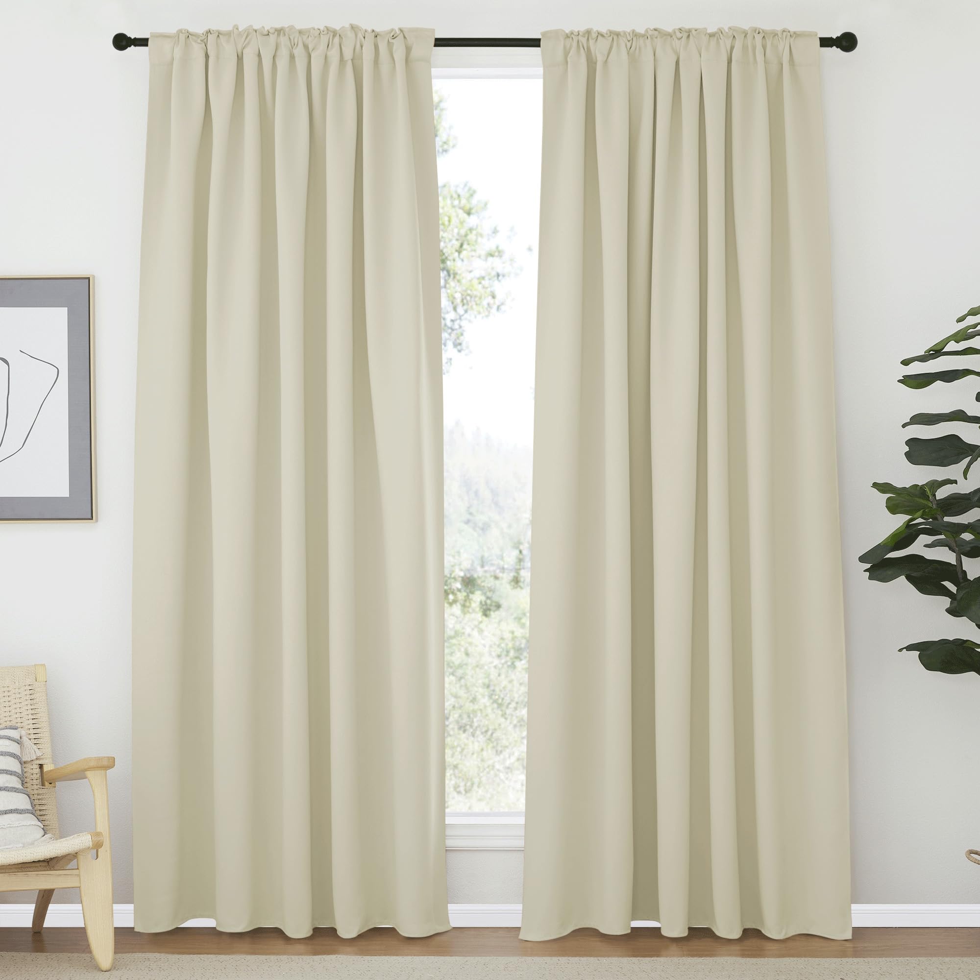 Photo 1 of NICETOWN Room Darkening Curtains for Living Room, Rod Pocket & Back Tab Window Curtains, Eatra Long Drape Panels for Office (Beige, 70" W x 84" L per Panel, 2 PCs)