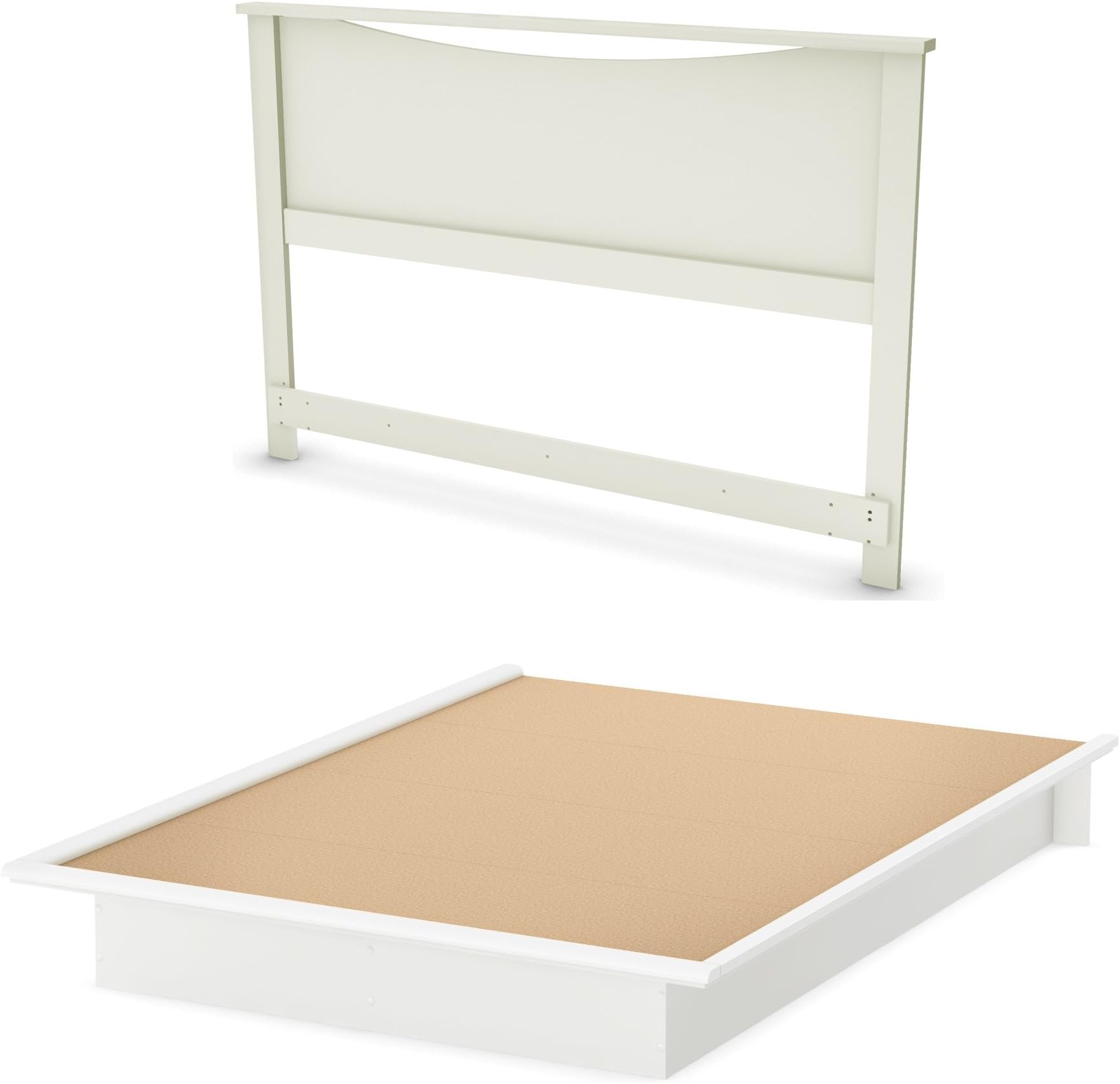 South Shore Step One Queen Platform Bed with Mouldings and Headboard (54/60''), Pure White