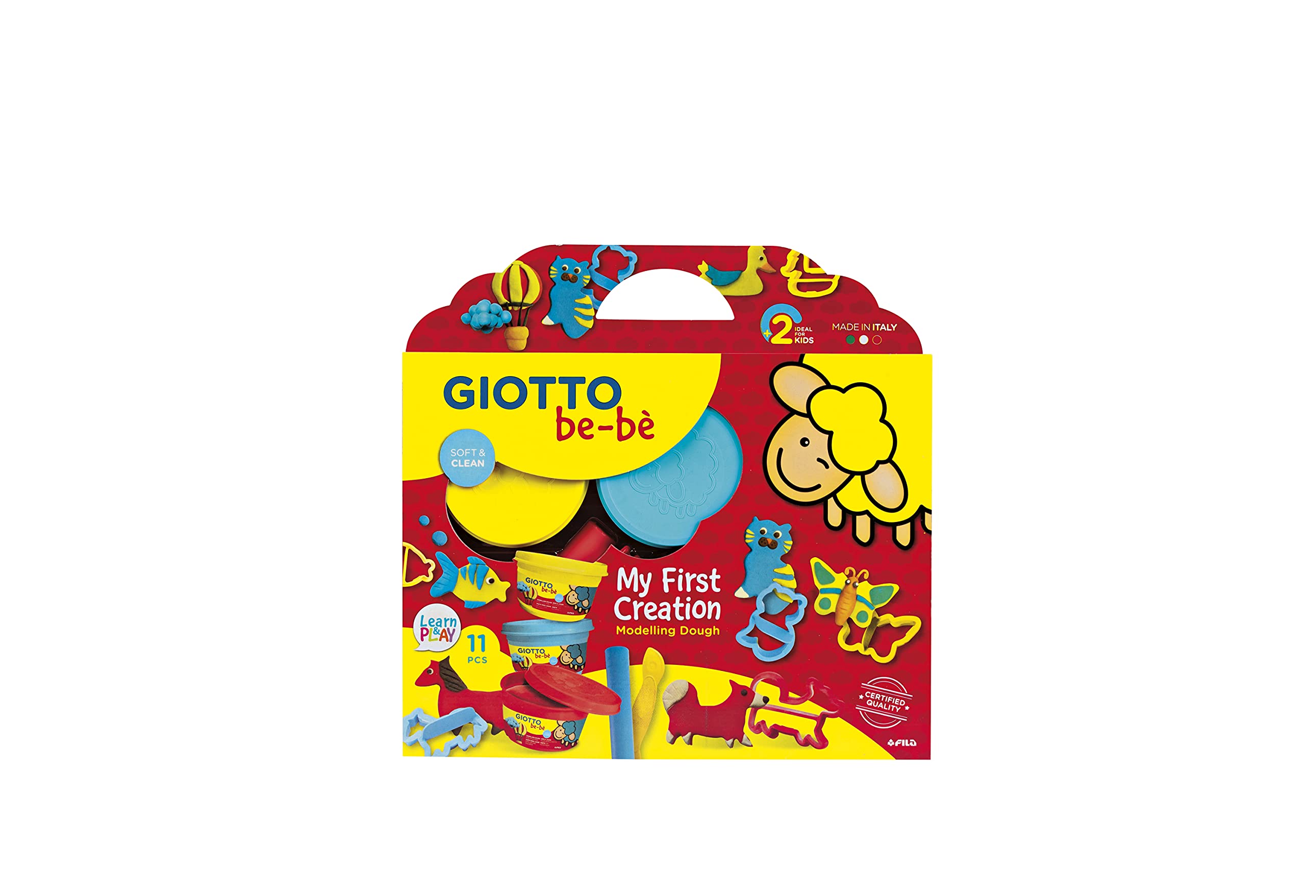 GIOTTO be-bè My First Creation Soft Modelling Dough Kit With 3 Tubs of Dough, 6 Moulds and Tools, Super-Washable, For Children