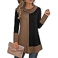 Youtalia Women's Hoodie Sweatshirt Long Sleeve Cowl Neck Pullover Color Block Thin Tunic Top