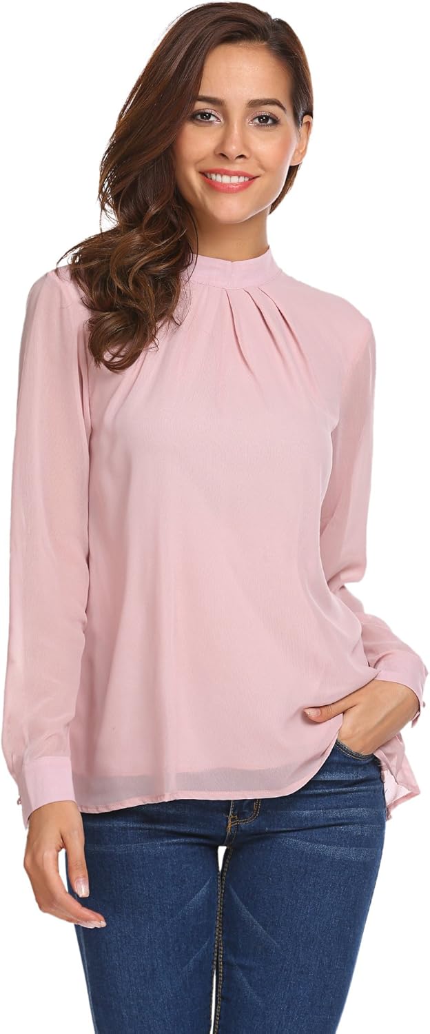 SoTeer Chiffon Blouse Women Loose Casual Long Sleeve Tops Layered Dress Shirts at  Women’s Clothing store