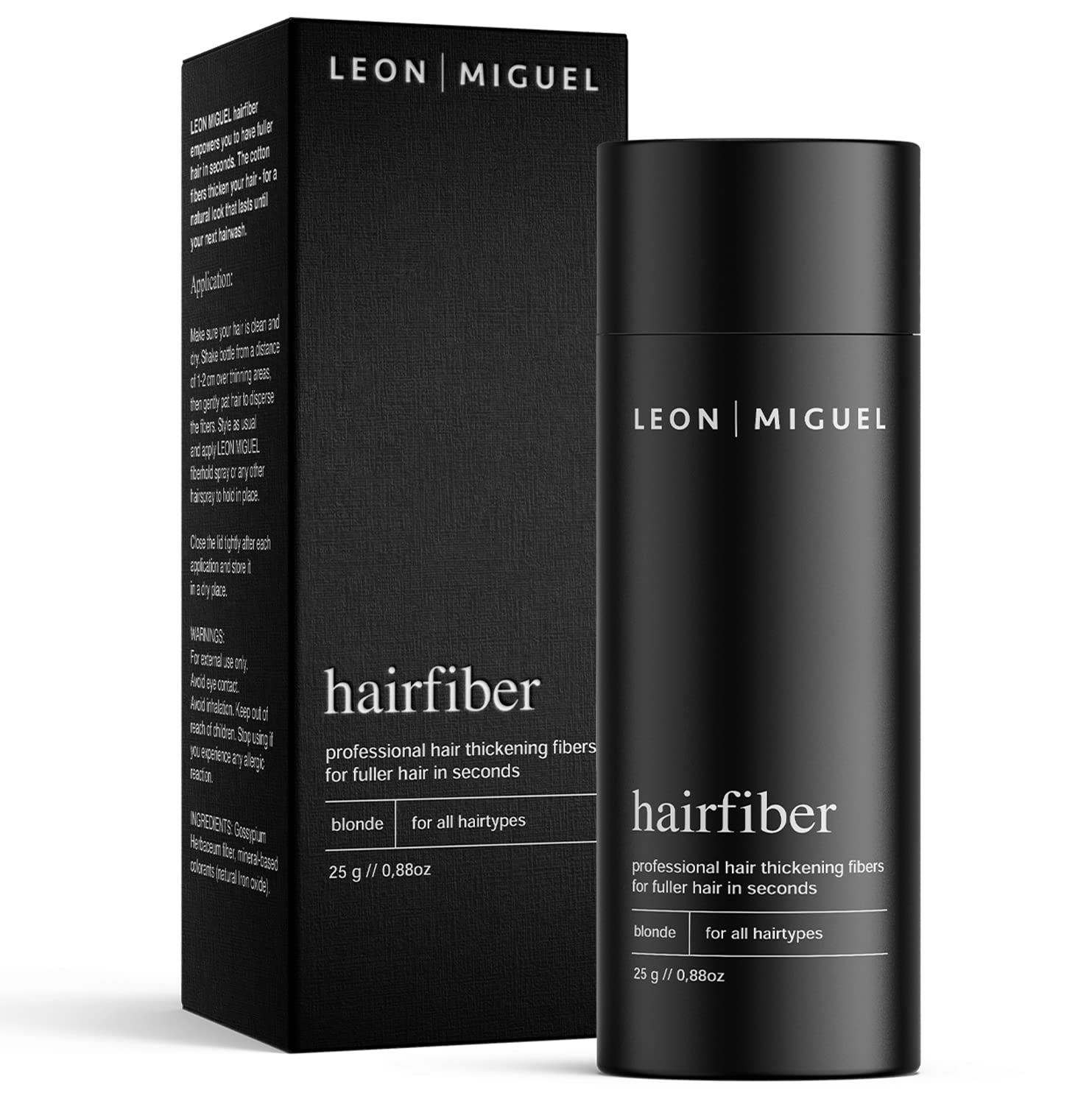 LEON MIGUEL Hair Fiber - Premium Hair Thickener – Immediately Conceals Receding Hairlines, Hair Loss, Balding Areas and Thinning Hair – Hair Powder | 25g (BLONDE)