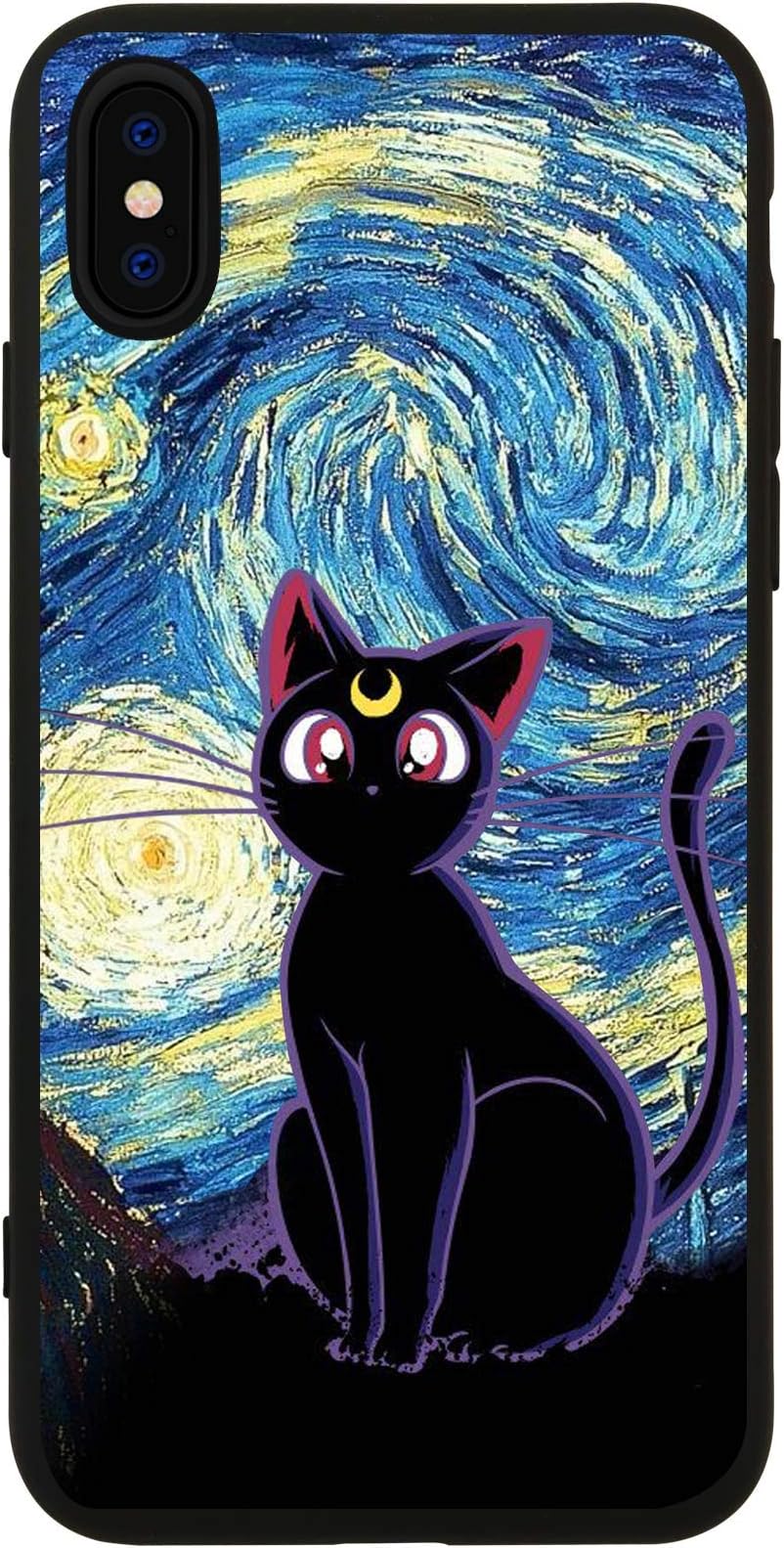 MAYCARI Starry Night Design Cartoon Moon Cat Cover for iPhone 7 Plus/iPhone 8 Plus, Full Protective Anti-Scratch Shockproof Soft TPU Cover Girls Women