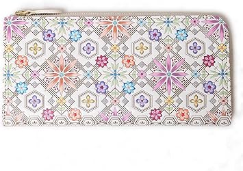 Amazon 浅草文庫 L字ファスナー 長財布 花菱 はなびし 柄 スリム 財布 サイフ 友禅染 浅草 文庫革 江戸小紋 ピンク 財布