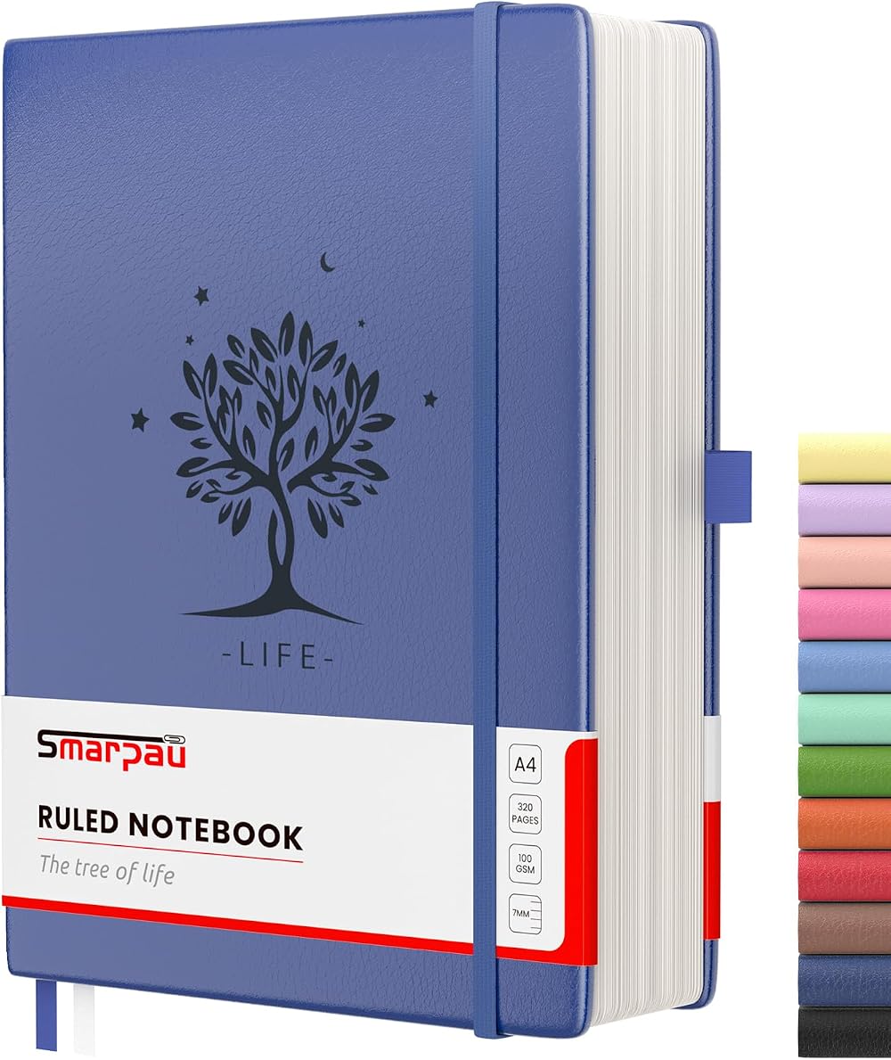 Smarpau Large A4 Notebook 320 Pages 100gsm Leather Hardcover Blue