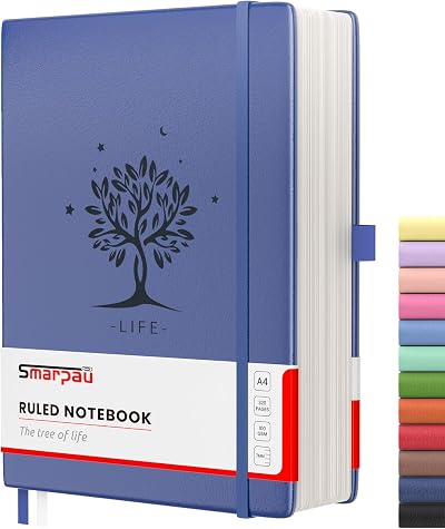Smarpau Large A4 Notebook 320 Pages 100gsm Leather Hardcover Blue