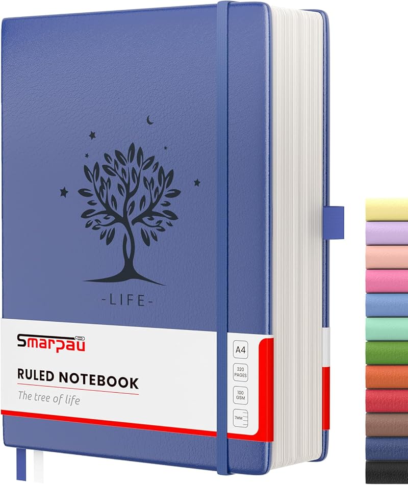 Smarpau Large A4 Notebook 320 Pages 100gsm Leather Hardcover Blue