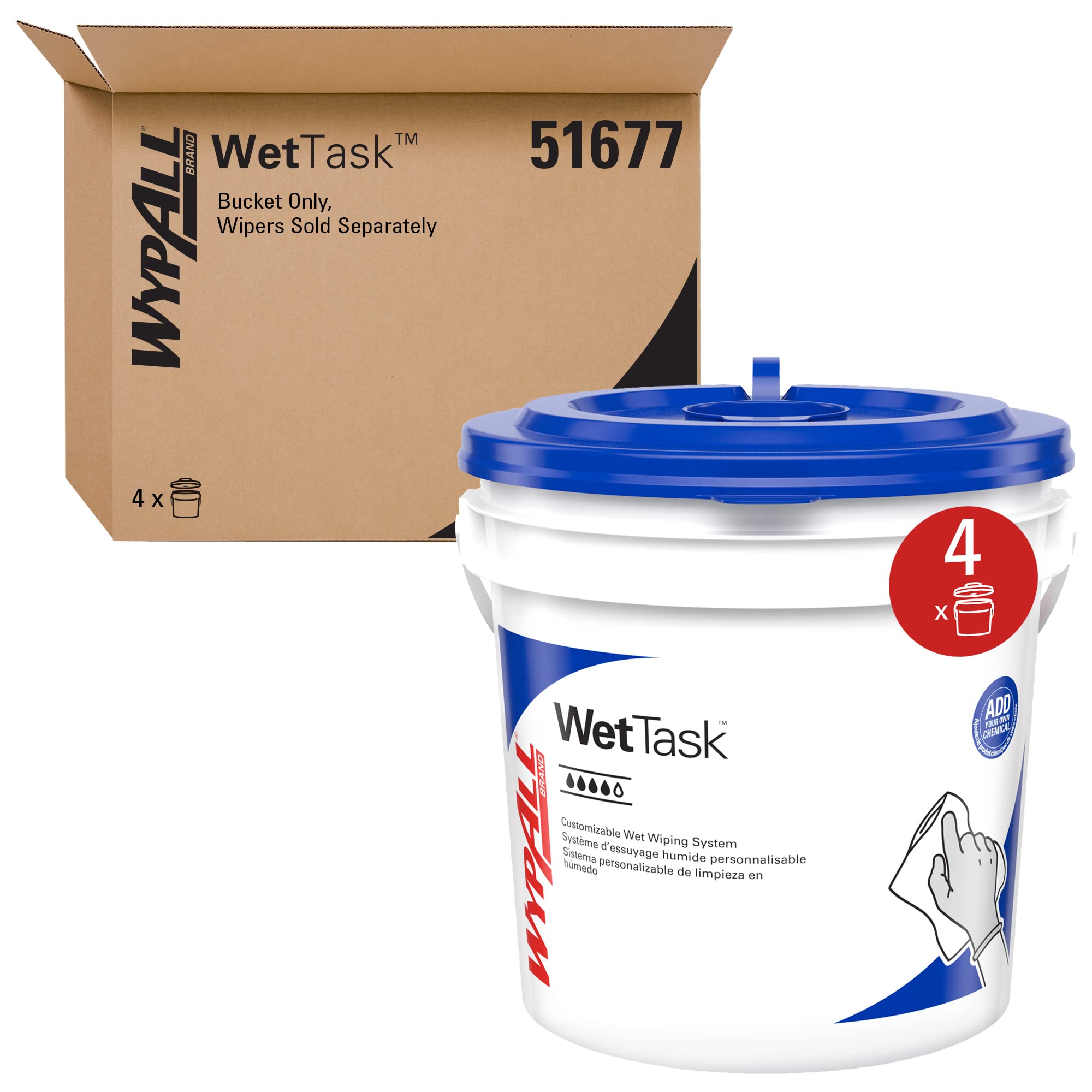 Photo 1 of WypAll WetTask Customizable Wet Wiping System Bucket (51677), Standard Size, 4 Buckets and 4 Lids/Case