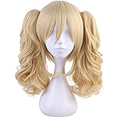 morvally Short Straight Blonde Bob Wig with Two Jaw Claws Ponytail Hair for Cosplay Costume Halloween Wigs