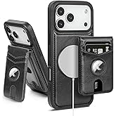 SkyEagle Compatible with MagSafe iPhone 17 Pro Max Case Wallet with AirTag Holder,2 in 1 PU Leather Magnetic Detachable RFID Blocking Credit Card Holder Flip Cover Kickstand for Men Women,Black