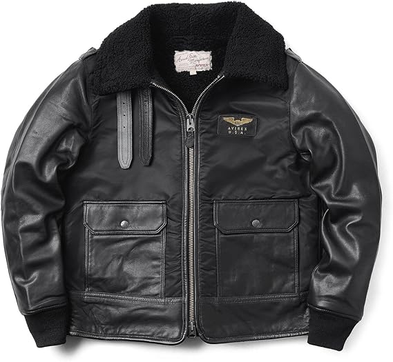 Amazon Co Jp Avirex アビレックス ムートン コンビ ボマー ジャケット Xl 09 Black 服 ファッション小物