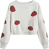 SweatyRocks Girl's Strawberry Sweater Pullovers Long Sleeve Crewneck Cute Fall Knit Tops
