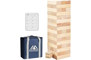 MEGWOZ Giant Tumble Tower Family Games for Kids and Adults 60 Blocks New Zealand Pine Wooden Blocks Stacking Up to 5 FT for I