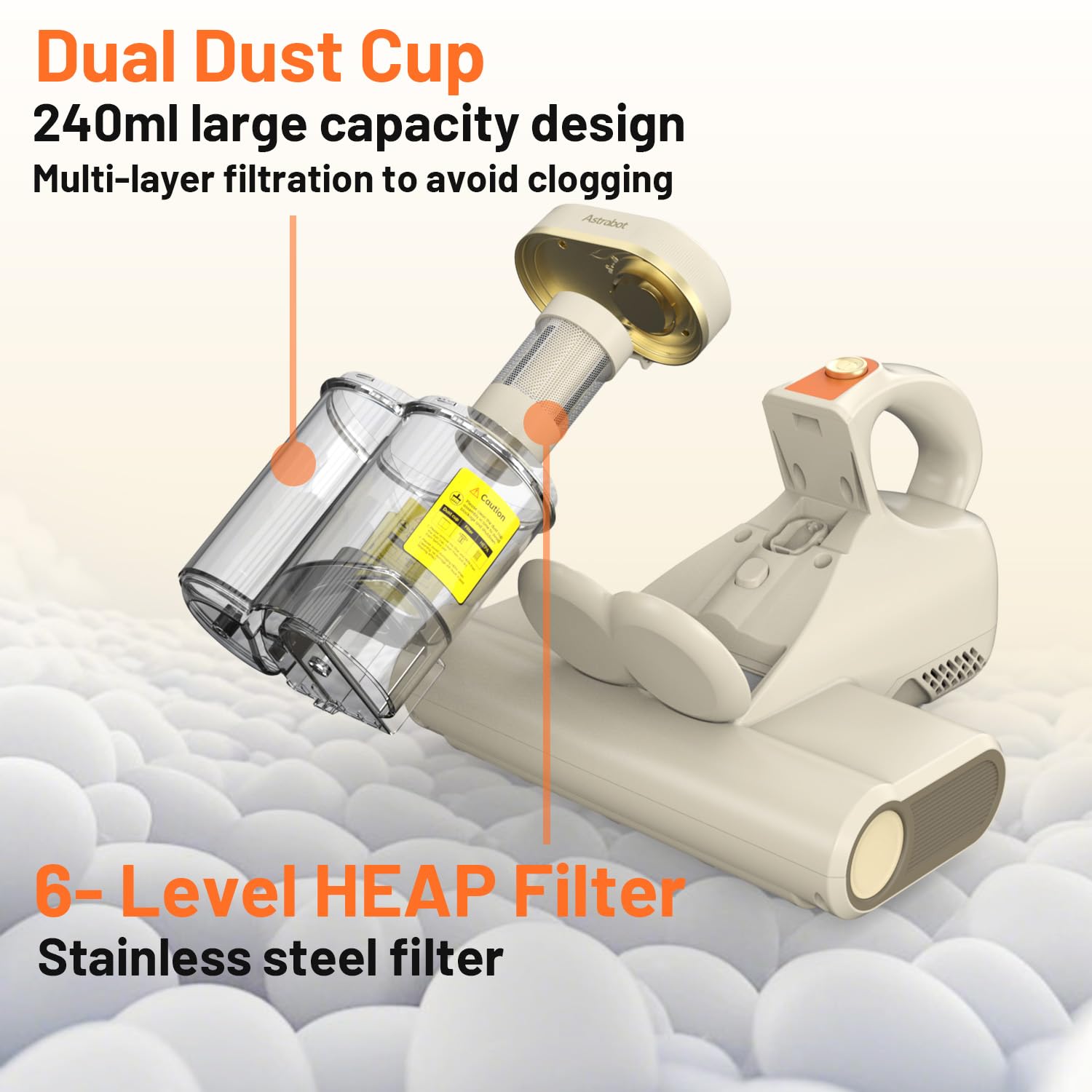 Mattress Vacuum Cleaner,16Kpa Suction with 253.7nm UV-C Light Bed Vacuum, 4400 Beats/Min,140℉ Heat Dry,Double-Cup Handheld Vacuums for BedCouch,Carpet,HEPA Filter System-Corded(White)