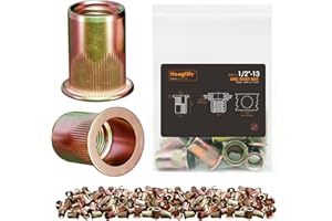 HANGLIFE Rivet Nut, 1/2"-13 UNC SAE Rivnut - Flat Head Nutserts, Zinc-Plated Carbon Steel Knurled Body Threaded Insert Nuts, 