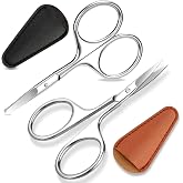 ESVIENS 2 Pack Eyebrow Nose Hair Scissors, Stainless Steel Rounded Tips | Small grooming scissors for mustache, beard and facial hair. Compact 2.7 inch for travel. Rounded tips for men and women.