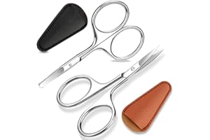 ESVIENS 2Pack Small Eyebrow Scissors, Stainless Steel Nose Hair Trimming Scissors with Rounded Tips, Precision Grooming for Beard/Mustache/Facial Hair, Travel Friendly & Safe for Men Women