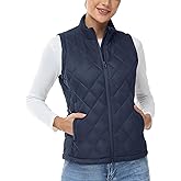 TBMPOY Women's Lightweight Quilted Vest Outerwear Puffer Sleeveless Jacket Windproof Winter Warm Stand Collar with 4 Pockets