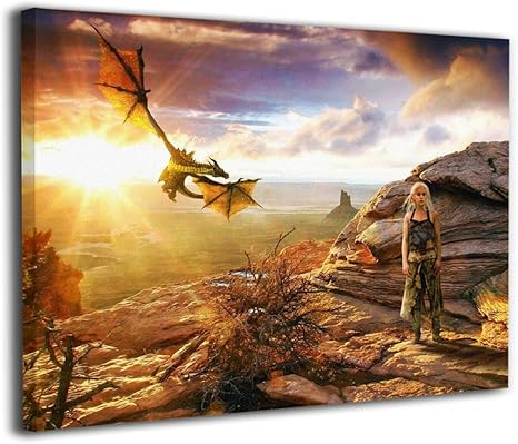 Amazon Jemeira アトウッド ゲーム オブ スローンズ ドラゴン 風景 ウォールアート 絵画 風景 キャンバスプリント リビングルーム ベッドルーム バスルーム用 フレームなし すぐに掛けられる x16インチ アートフレーム ポスター オンライン通販