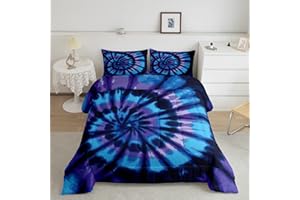 EROSEBRIDAL Purple Tie Dye Down Comforter, Blue Spiral Tie Dye Comforter Set, Hippie Bed Comforter Set, Boho Bohemian Gypsy Hippie Bedding Sets, Abstract Printed Quilt Set and 2 Pillowcases, Queen Size