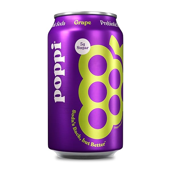 POPPI SPARKLING PREBIOTIC SODA BEVERAGE WITH APPLE CIDER VINEGAR, SELTZER WATER AND FRUIT JUICE, GRAPE FLAVOR, 12 FL OZ, 1 COUNT, PACKAGING MAY VARY