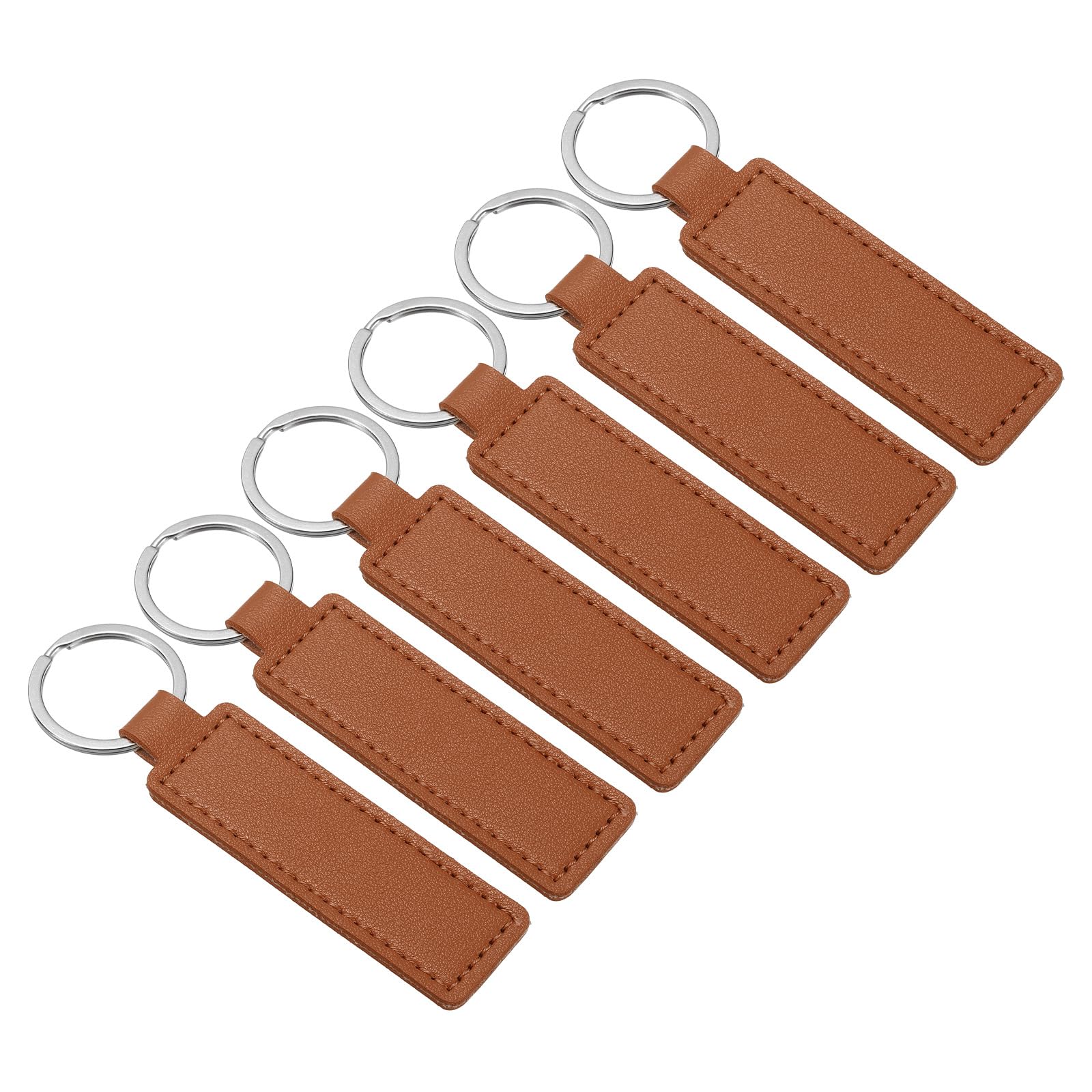PATIKIL Sublimation Keychain Blanks, 6 Pack PU Leather Keychain Blanks Key Fob with Rings for Car Keys Home Keys, Brown