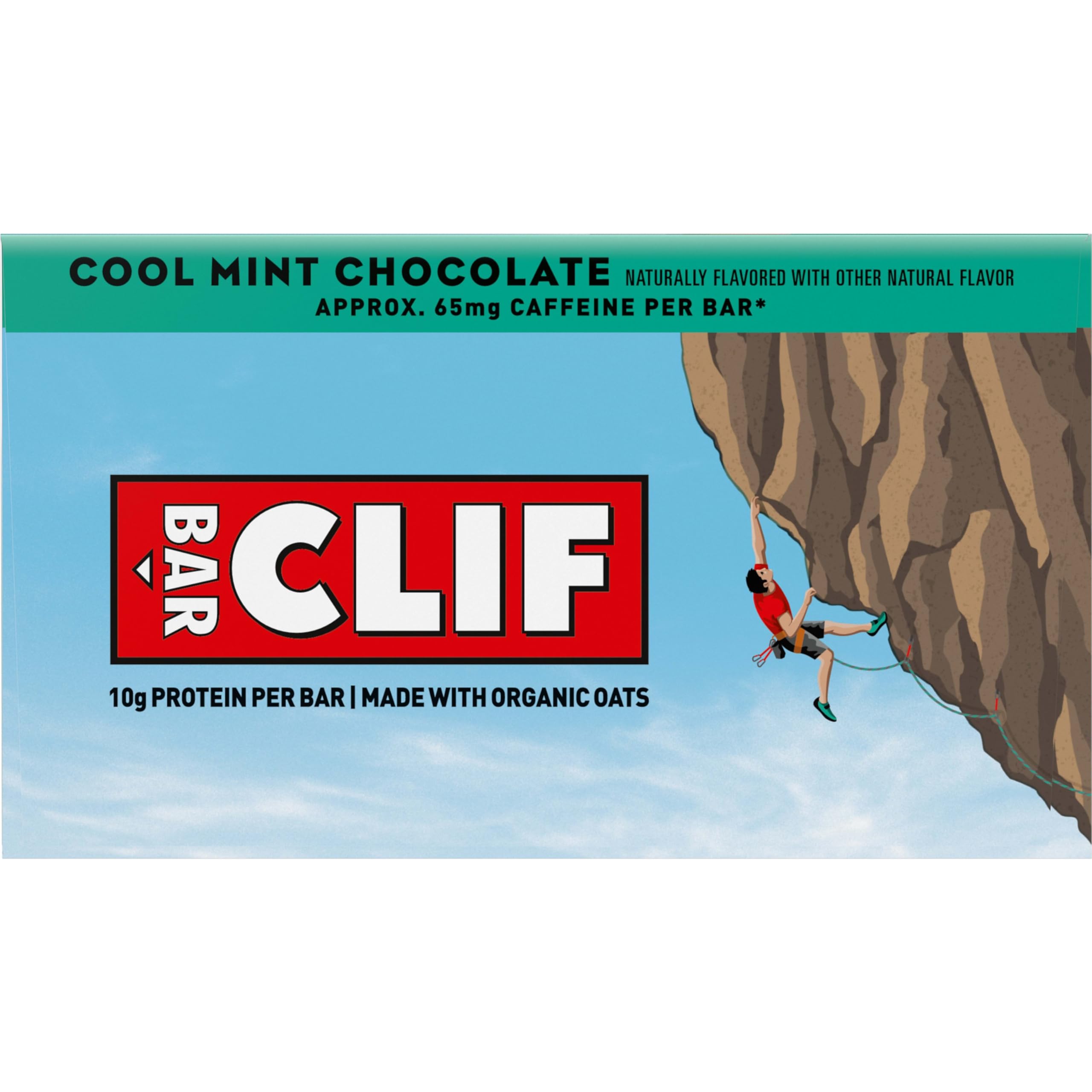 CLIF BAR - Energy Protein Bars - Cool Mint Chocolate with Caffeine - Made with Organic Oats - Energy Bars - Non-GMO - (10 Pack)