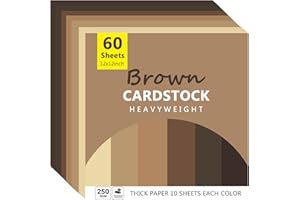 Wonninek 60 Sheets Brown Colored Cardstock Thick Paper, 12" x 12" 250GSM/92lb Heavyweight Construction Paper Cards, 6 Shades 