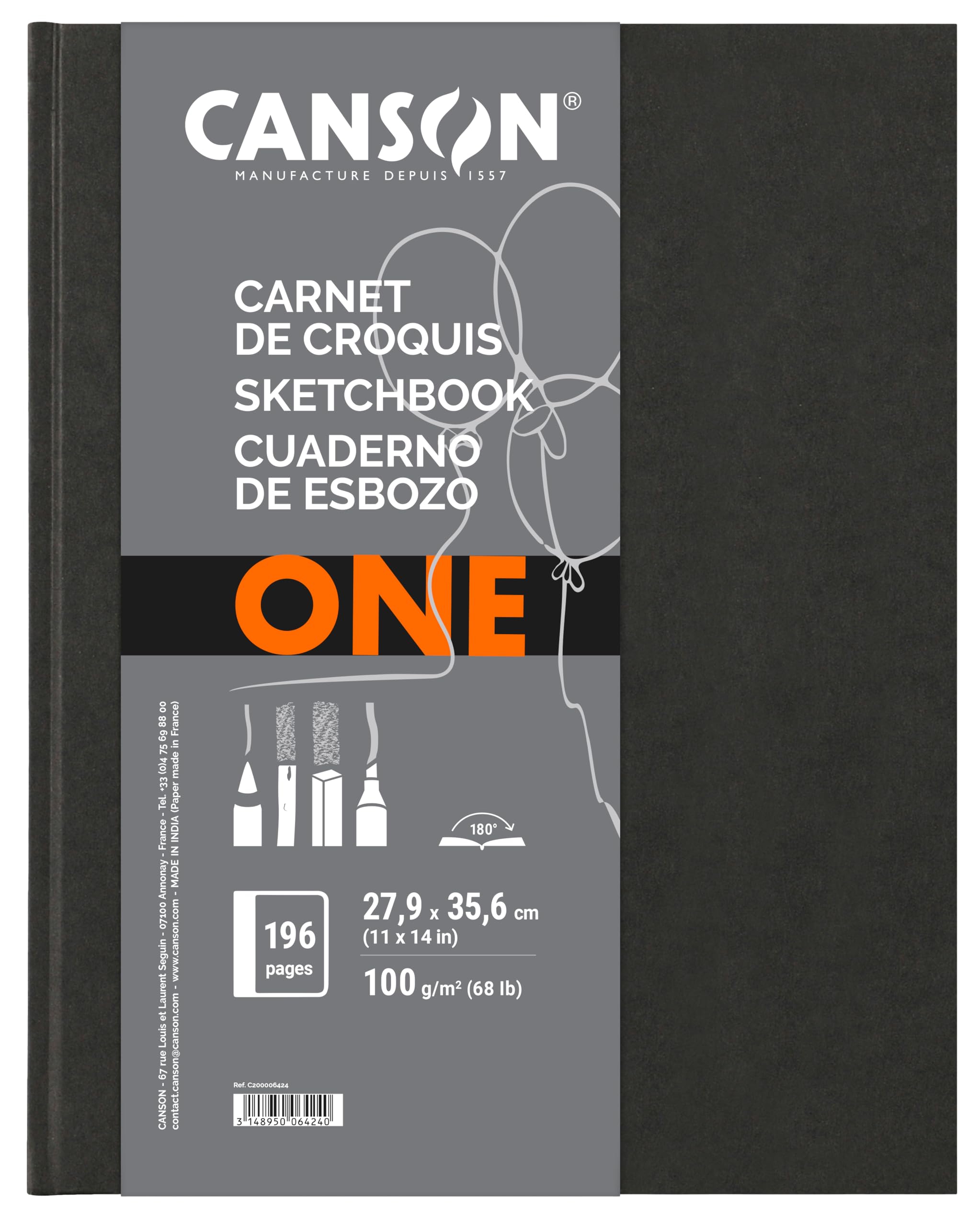 Canson ArtBook ONE - 27.9x35.6cm hardbound sketchbook including 98 sheets of 100gsm drawing paper