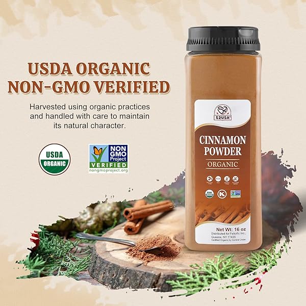 52USA ORGANIC CINNAMON POWDER,1 LB (16OZ),PURE GROUND CINNAMON, 100% CERTIFIED,PREMIUM QUALITY SPICE-GREAT FOR BAKING,COOKING AND DRINKS,ADDITIVE FREE, USDA & KOSHER CERTIFIED, NON-GMO,GLUTEN FREE