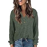 COZYMY V Neck Sweaters for Women Long Sleeve Tunic Tops Knitted Casual Loose Pullover Sweaters