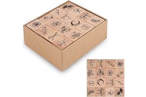APVOK Plant Wooden Rubber Stamps Set - 16 PCS Small Vintage Flower Moon Bowtie Stamps Kit for Scrapbook,DIY Craft Card,Painting,Photo Album (Plant Rubber Stamps)