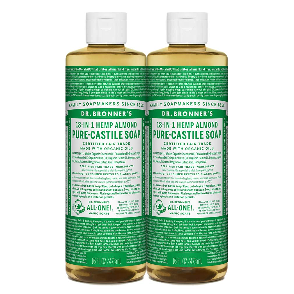 Dr. Bronner’s - Pure-Castile Liquid Soap (Almond, 16 Ounce, 2-Pack)