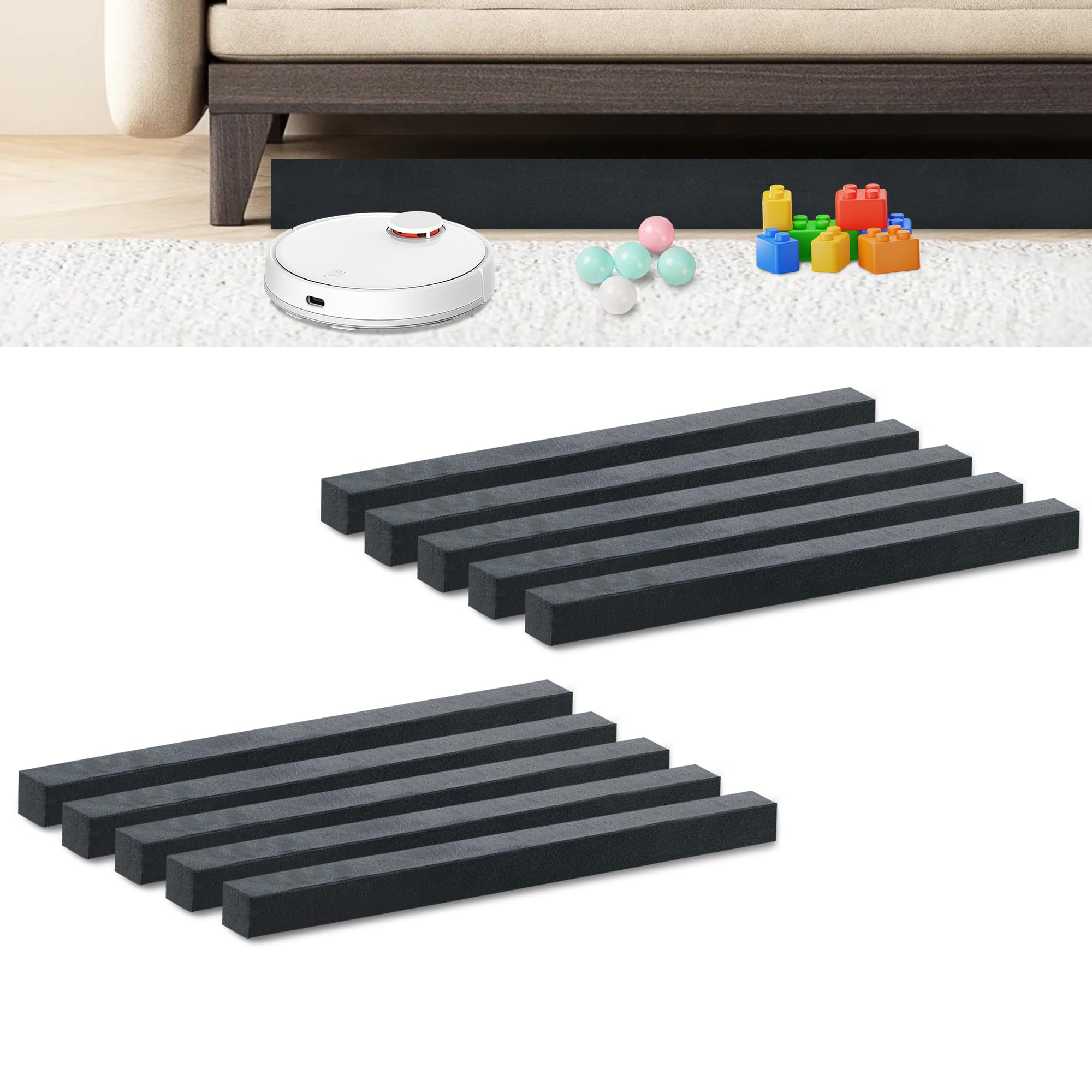 Photo 1 of GRETMIX 10 PCS Under Couch Blocker, 17" L x 1.2" H Sponge Under Furniture Blocker with Strong Adhesive, Stop from Getting Under Sofa Couch Bed for Pets Toys Easy to Install