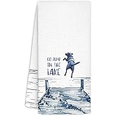 Lake House Decor Dish Towels,Lake House Gifts,Funny Lake Dog Kitchen Towels Decorative,Dog Lover Mom Gifts Hand Towels Drying Cloth for Kitchen Bathroom Decor,16x24 Inch