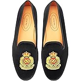 Journey West Men's Velvet Loafers Embroidery Slip-On Loafers Tuxedo Dress Shoes Smoking Slippers for Men